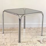 1970s coffee table glass and chrome steel