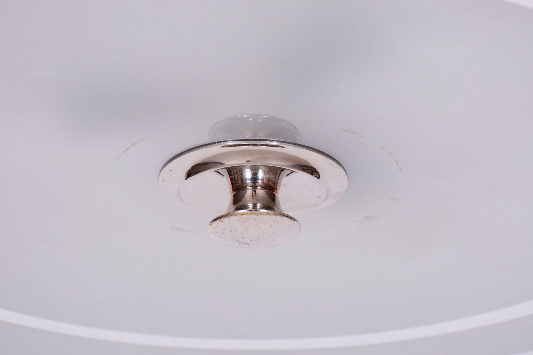 Czech Bauhaus Pendant in Chrome-Plated Steel and Milk Glass, 1930s