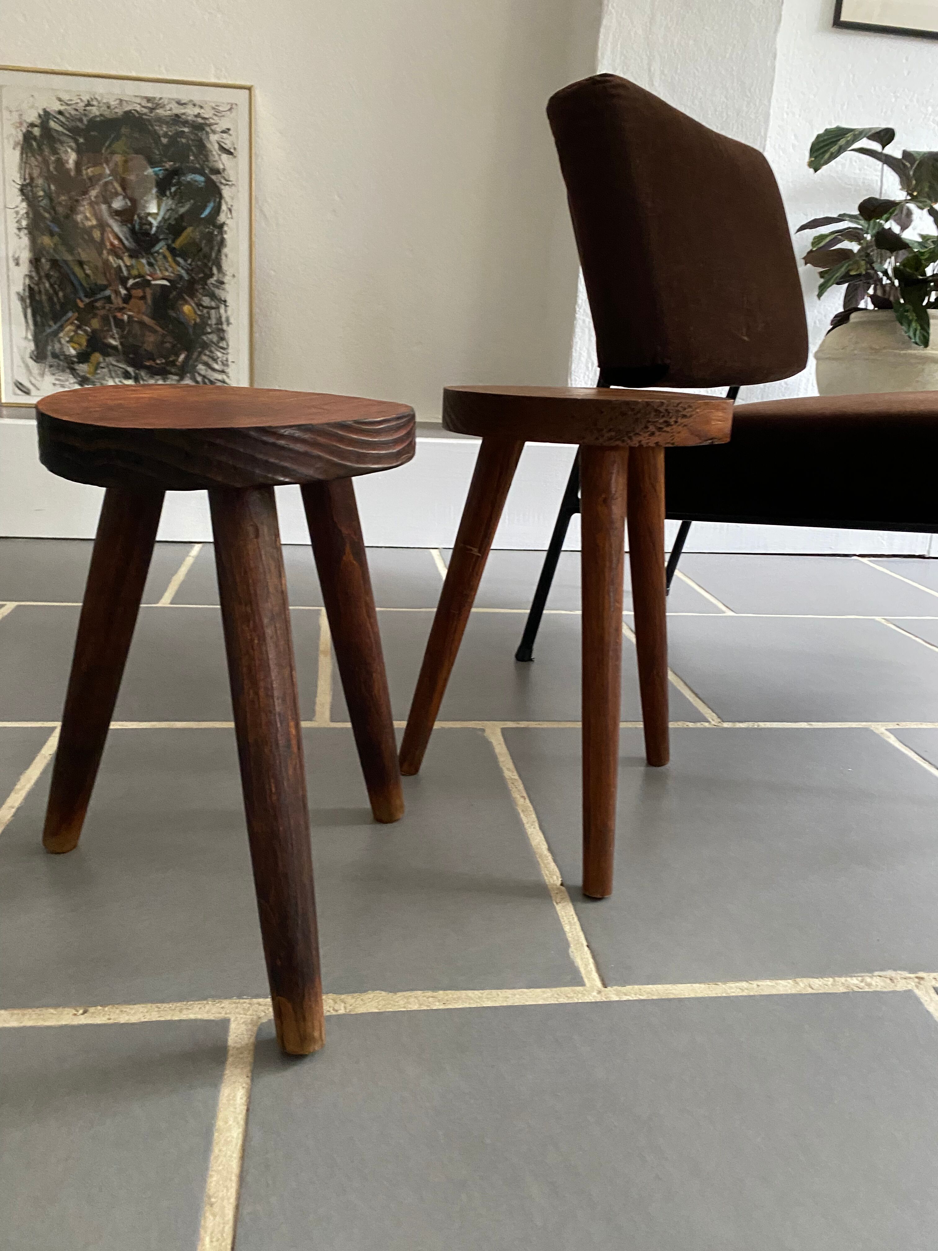 Pair vintage tripod wood stools
