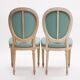 Pair of Louis XVI style armchair medallion chairs in turquoise blue color