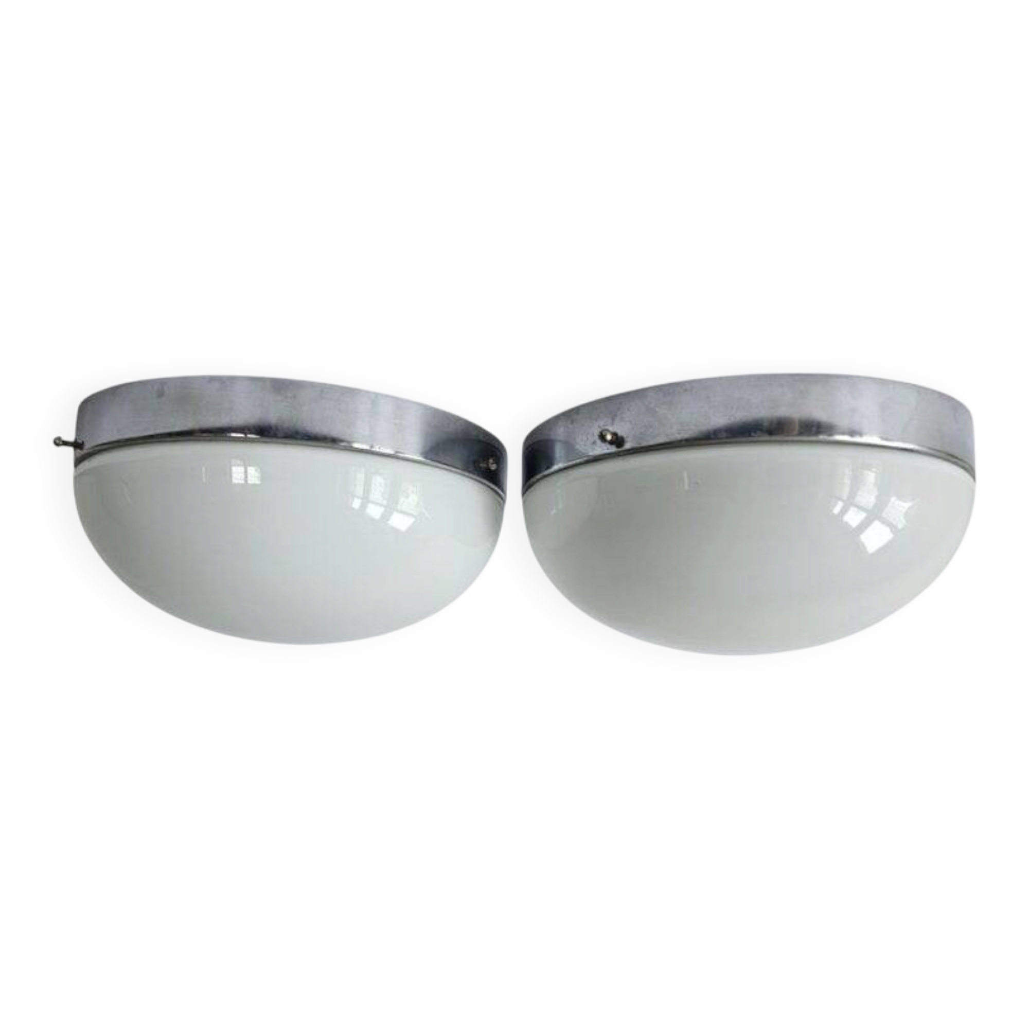Set of Two Rare Chrome Bauhaus Flush Mount, Ceiling or Wall Lamps, 1930s