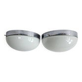 Set of Two Rare Chrome Bauhaus Flush Mount, Ceiling or Wall Lamps, 1930s