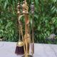 Fireplace tool set in gilded bronze