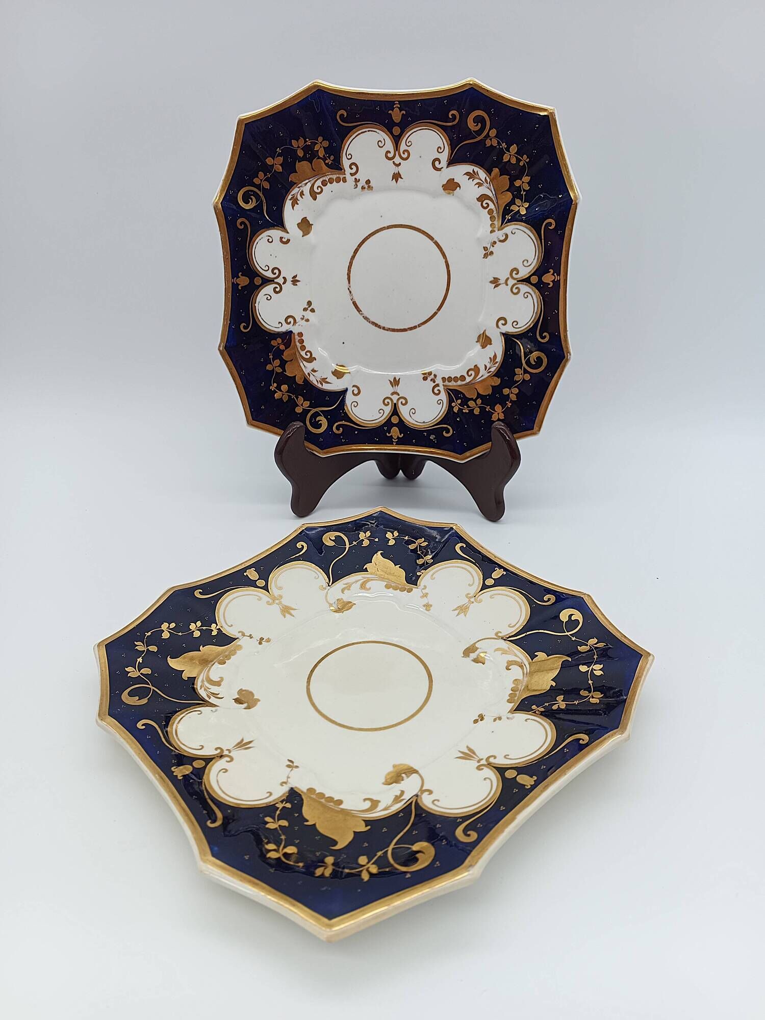 Pair of Square Plates Porcelain from Paris Cobalt and Gold Empire Style