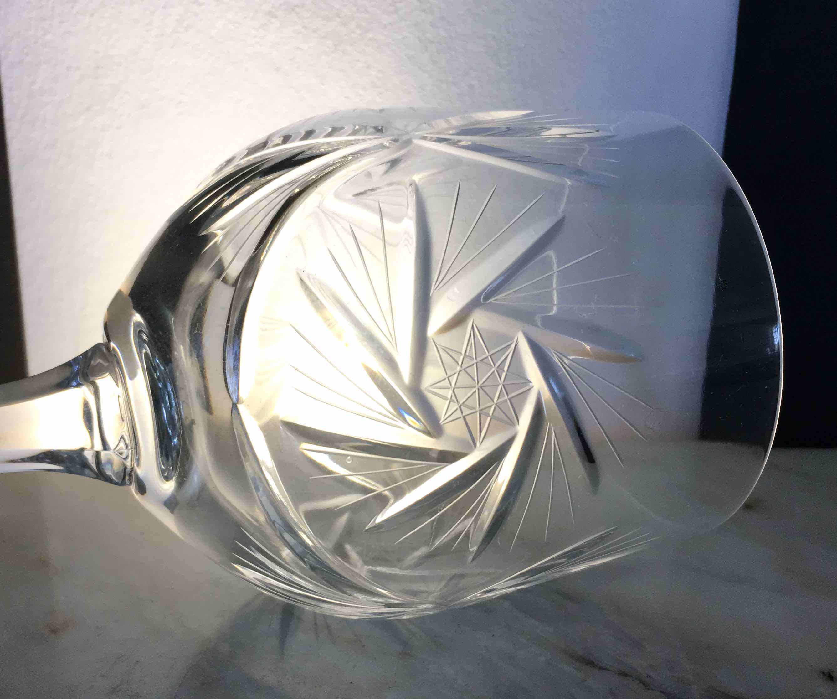 Set of 12 cut crystal wine glasses