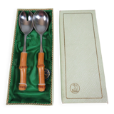 Vintage salad service Solingen in stainless steel and bamboo – Germany