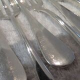 12 silver-plated oyster forks, Ercuis goldsmith, baguette-shaped, 14.3 cm