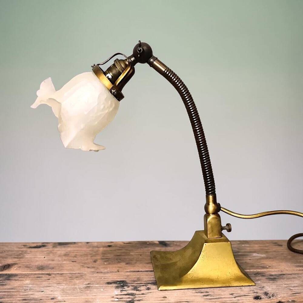 Art Nouveau brass flexible table lamp