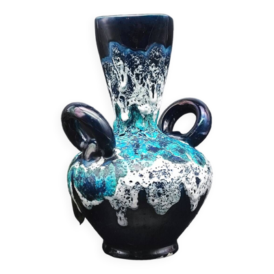 Vase fat lava vintage bleu irisé Vallauris ?