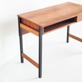Vintage one-drawer desk. Mahogany veneer and solid beech. France, 1960s