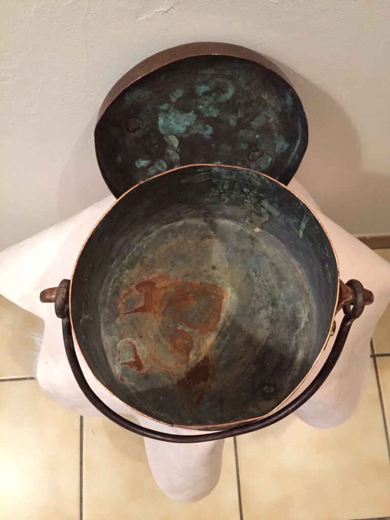 Copper cauldron fireplace pot hides pot deco