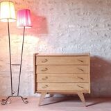 Renovated vintage chest of drawers with compass legs in light gilded wood, 1950-1960