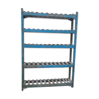 Etagère bleue meuble haut étroit 5 tablettes teck piece d'origine