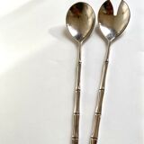 Silver metal service cutlery, bamboo model