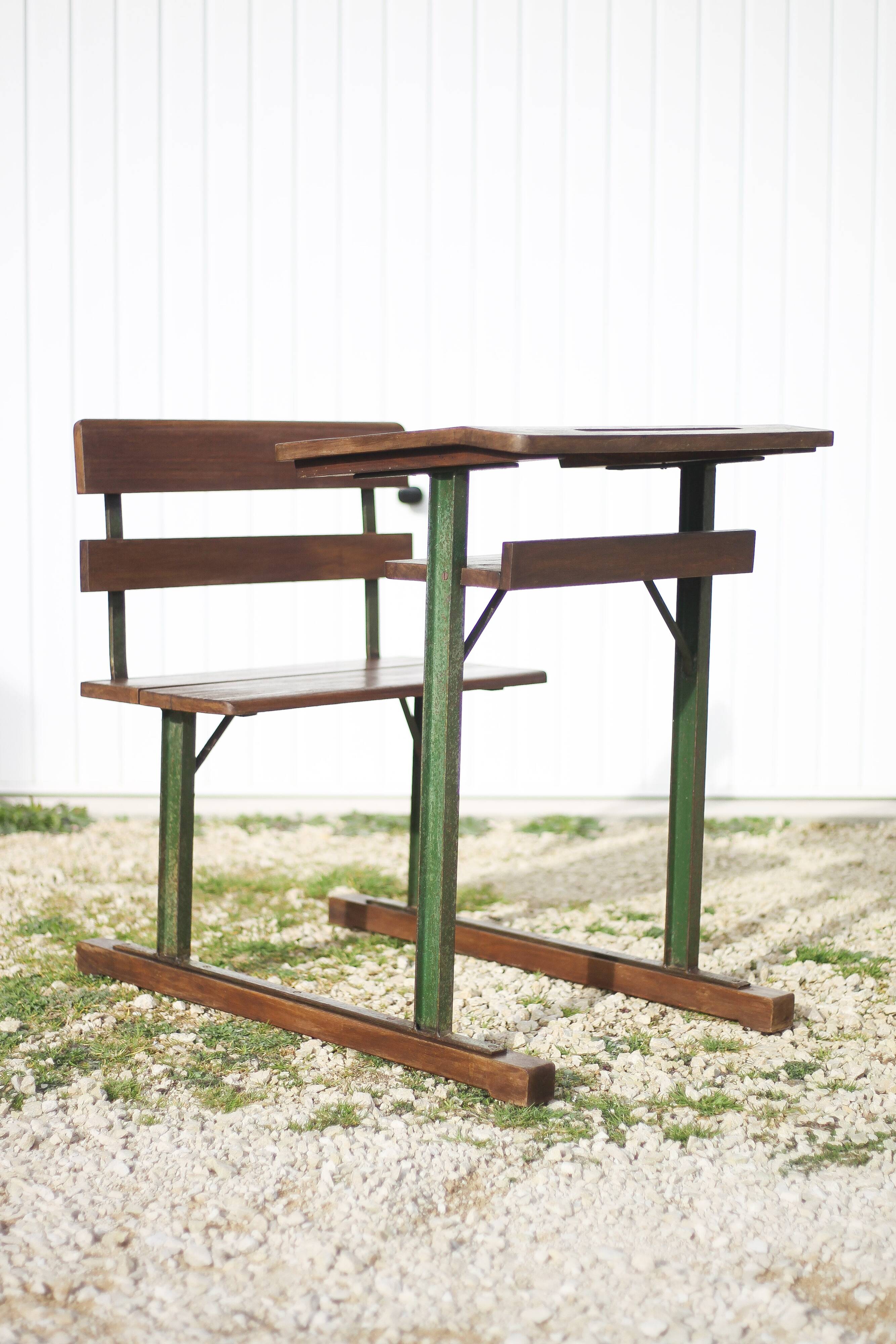 Vintage desk, wooden and metal children's desk, school desk
