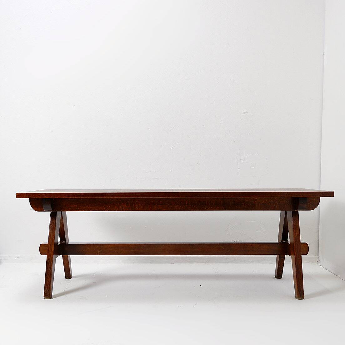 Pair of solid wood benches with compass feet