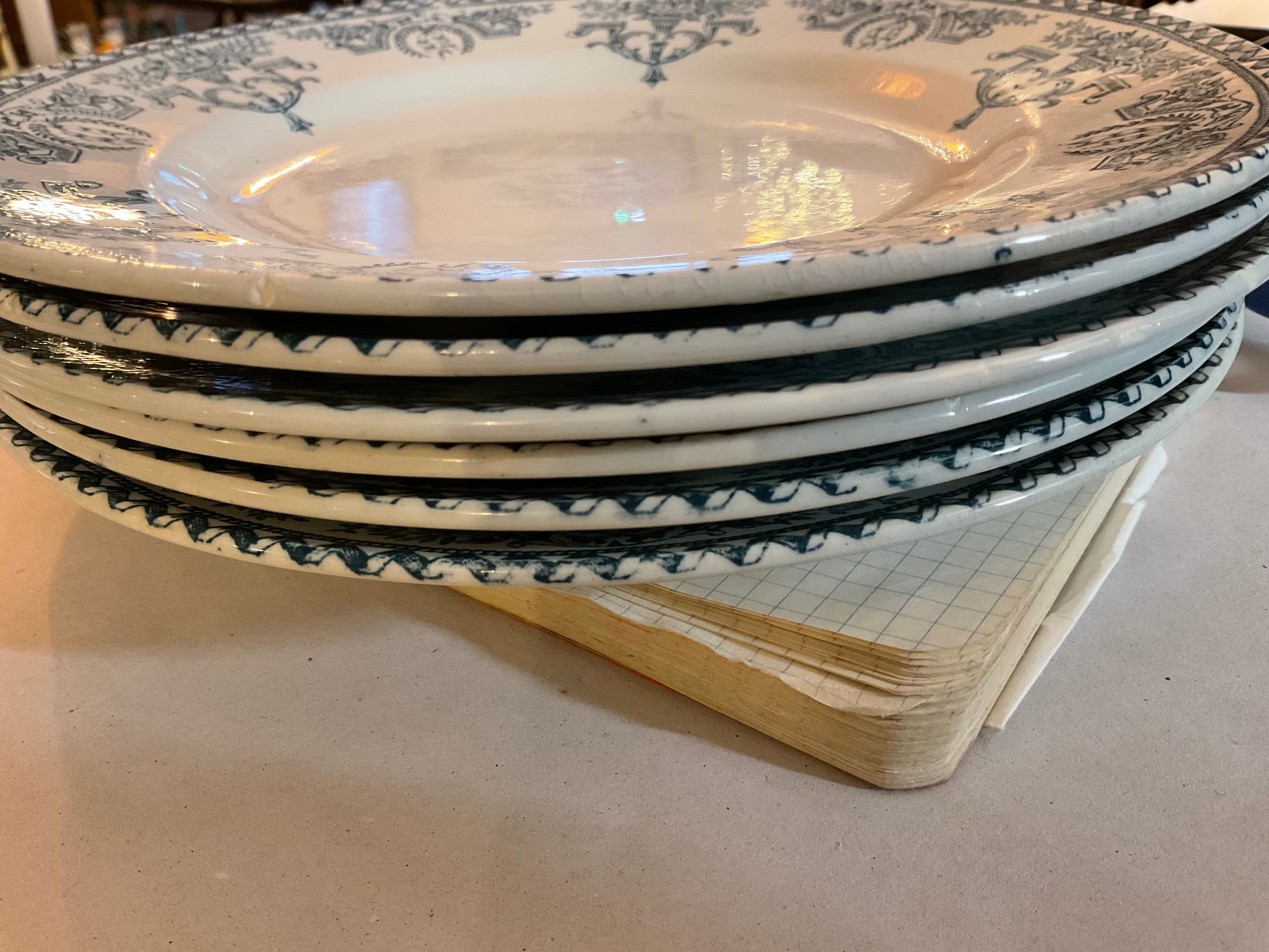 6 flat plates. Terre de Fer model Louis XVI. 1900