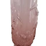 Art deco french pink glass vase with chinese scene in ombre effect from verlys, 1940s