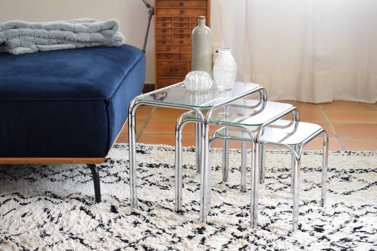 3 metal and glass nesting tables