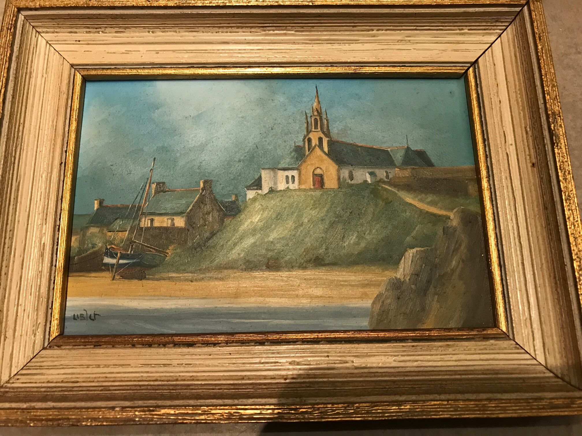 Oil painting marine style chapel of poulgoazec signed lislet