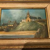 Oil painting marine style chapel of poulgoazec signed lislet