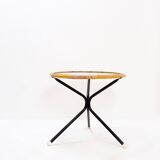 Table d'appoint milieu du siècle en bambou, métal et verre - Pays-Bas années 1960