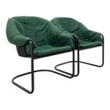 Retro FIAM armchairs Italy 1980s – black metal frame & green upholstery (set of 2)