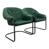 Fauteuils rétro FIAM Italie années 1980 – structure en métal noir et revêtement vert (lot de 2)
