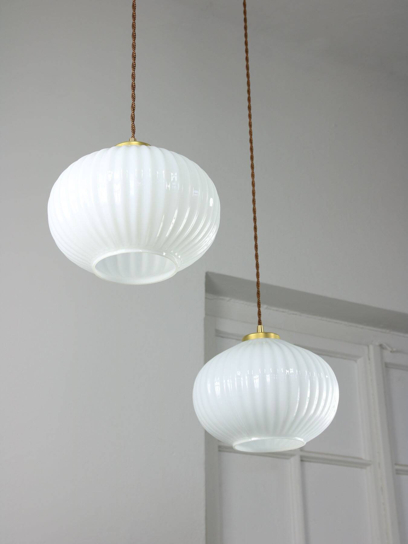 Vintage Opaline & Brass Pendant Lamp