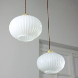 Vintage Opaline & Brass Pendant Lamp