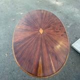 Oval table in rosewood and sycamore