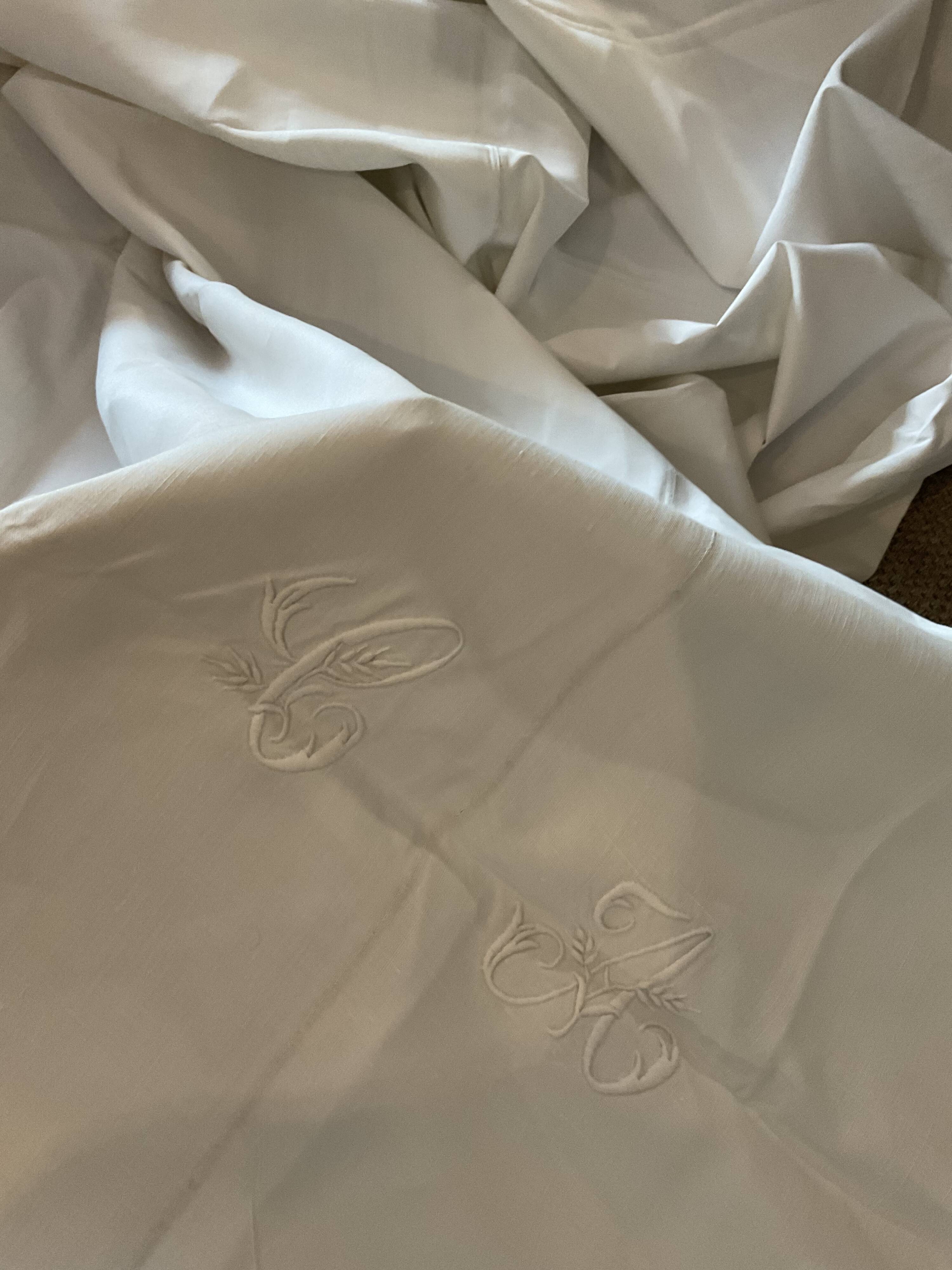 Old sheet .embroidered.monogram .CA