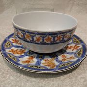 Christofle blue ginkgo porcelain breakfast cup and saucer, 35cl