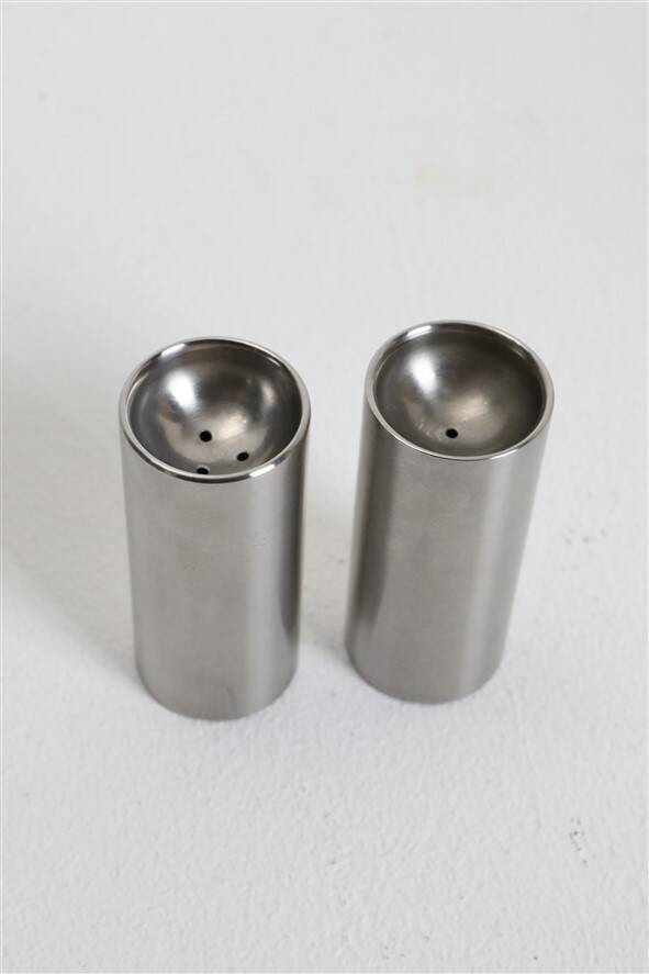 "Cylinda-Line" stainless steel salt & pepper shaker set by Arne Jacobsen / Stelton / Mid-century Danish modern design