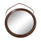 Miroir rond en bois de wengé massif, O.W. Hack Zwolle, Pays-Bas, années 1960