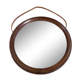 Miroir rond en bois de wengé massif, O.W. Hack Zwolle, Pays-Bas, années 1960