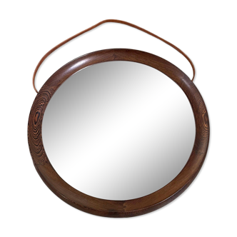 Miroir rond en bois de wengé massif, O.W. Hack Zwolle, Pays-Bas, années 1960