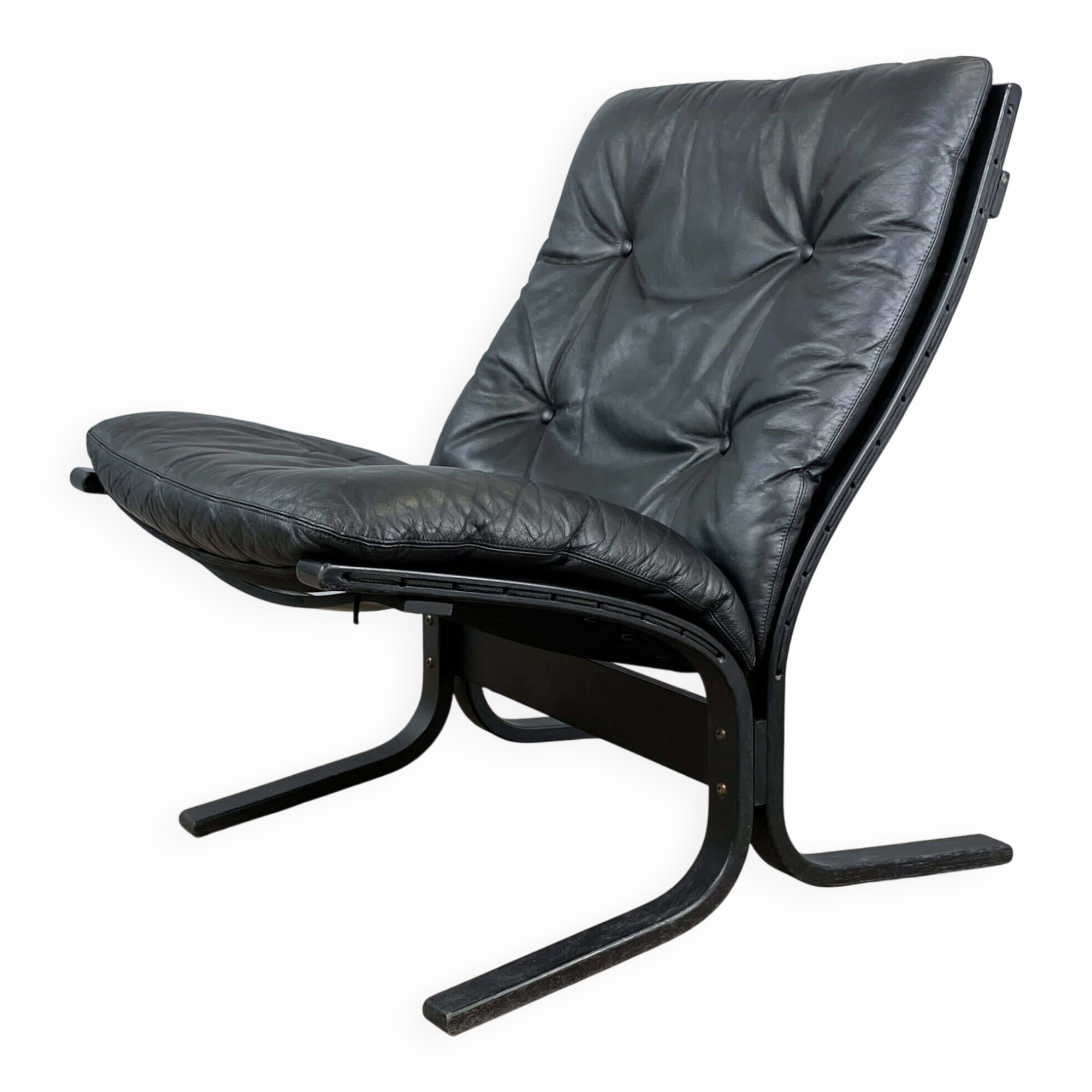 Chaise Siesta par Ingmar Relling pour Westnofa, cuir sur bois de hêtre cintré, années 1960.