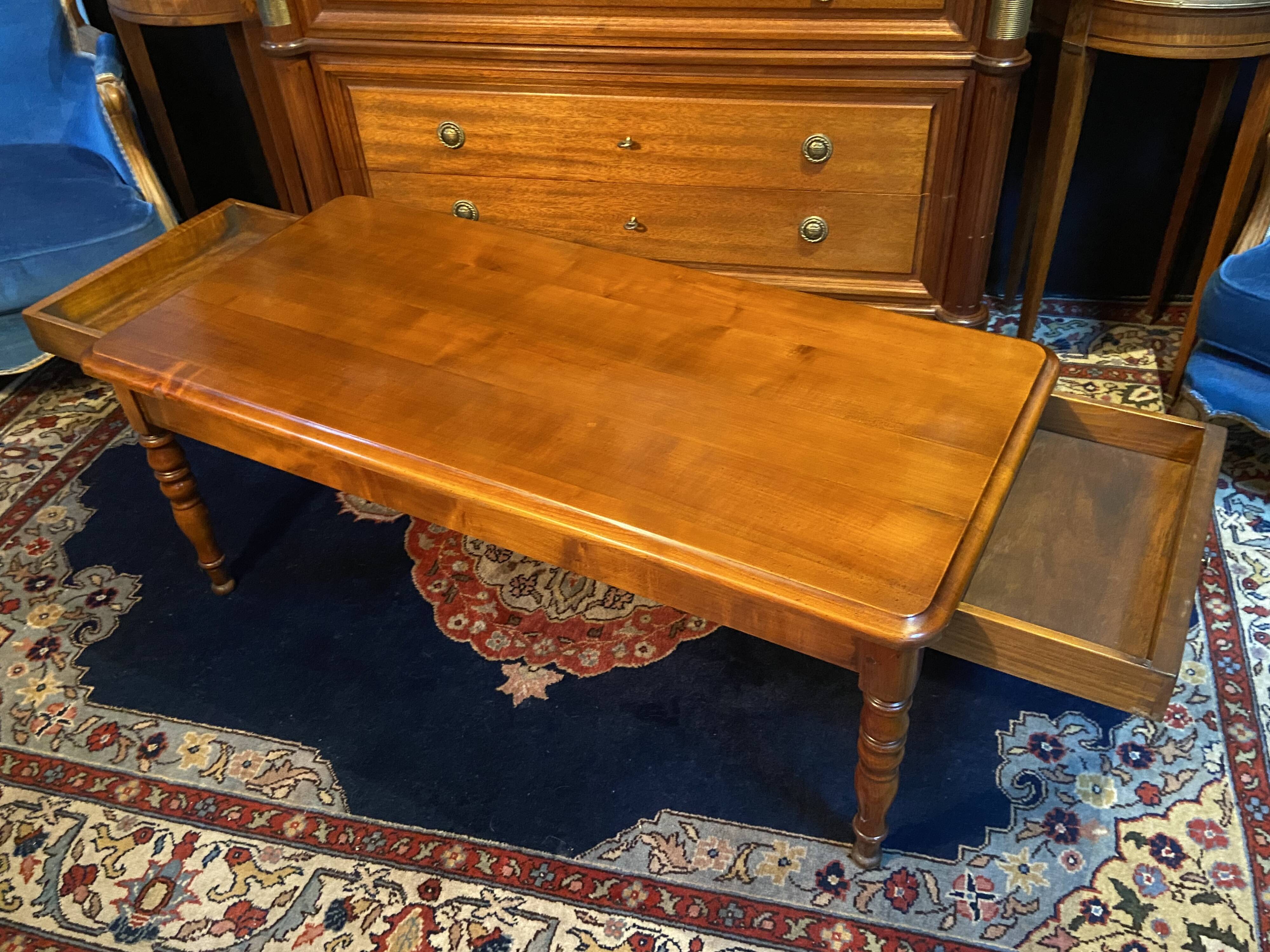 Solid cherry wood coffee table with 2 drawers