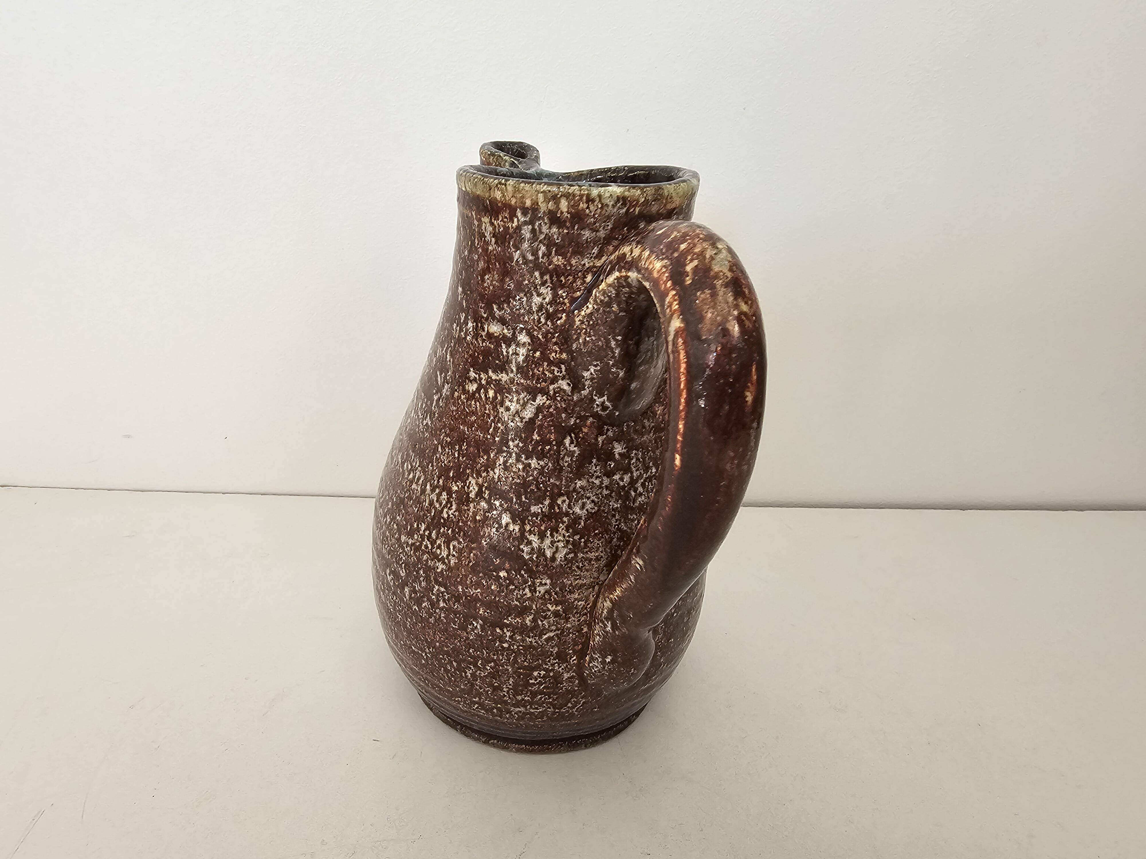 Glazed ceramic pitcher signed pictogram accolay - height 17cm