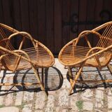Pair of rattan armchairs Audoux-Minnet style
