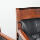 Set of 2 black leather Art Deco design armchairs in good condition