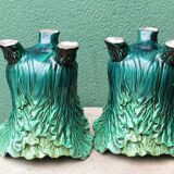 Pair of slip pot covers, cabbage leaves