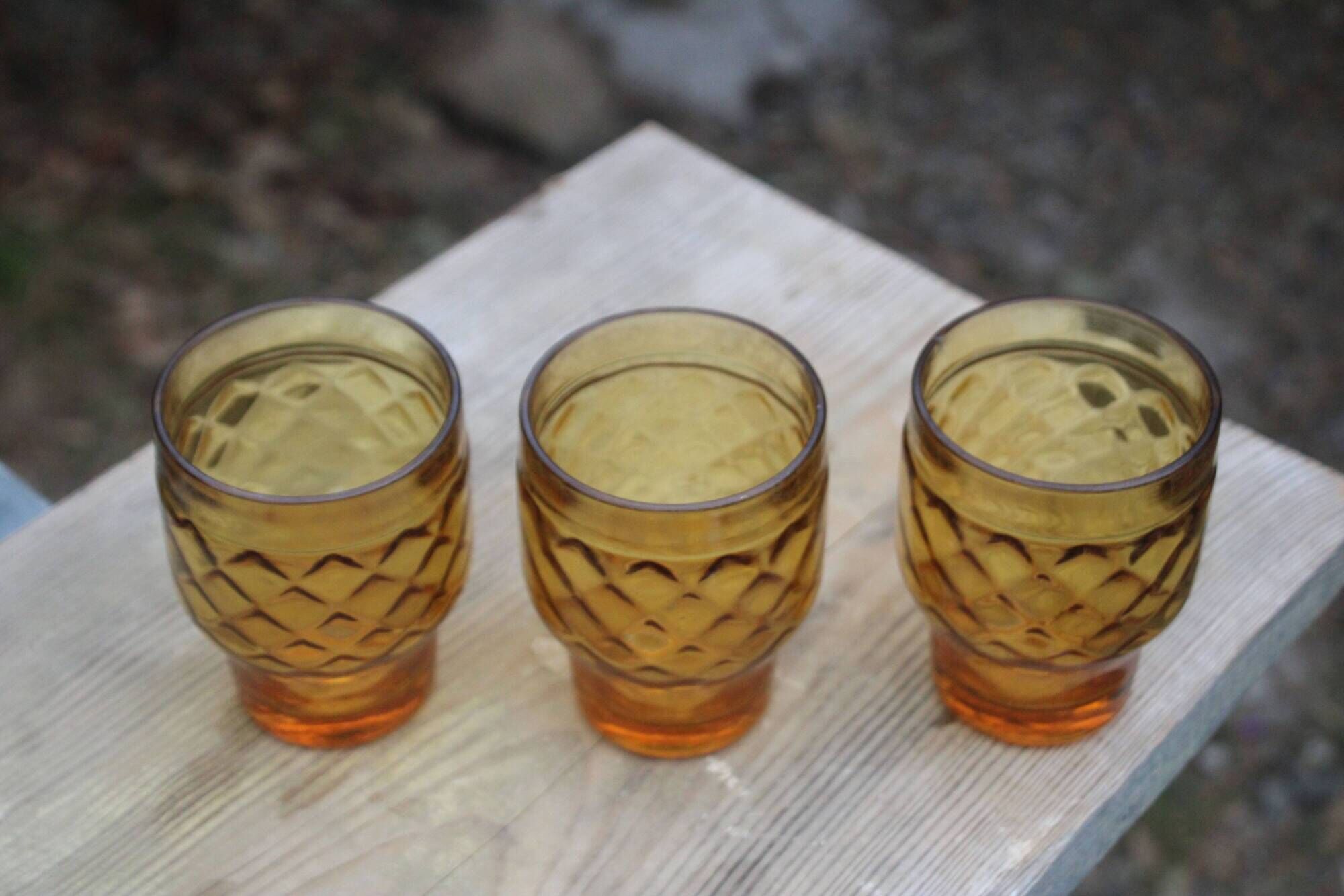 Set of 6 vintage Pernod amber glass glasses – H9 cm Ø7 cm – Bi collection