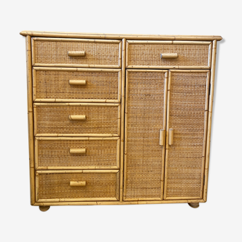 Vintage bamboo and rattan chest of drawers