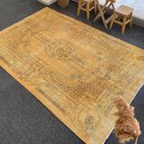 Tapis Oushak jaune 6x9 tapis vintage, tapis surteint jaune, tapis pour vivre MOON.147
