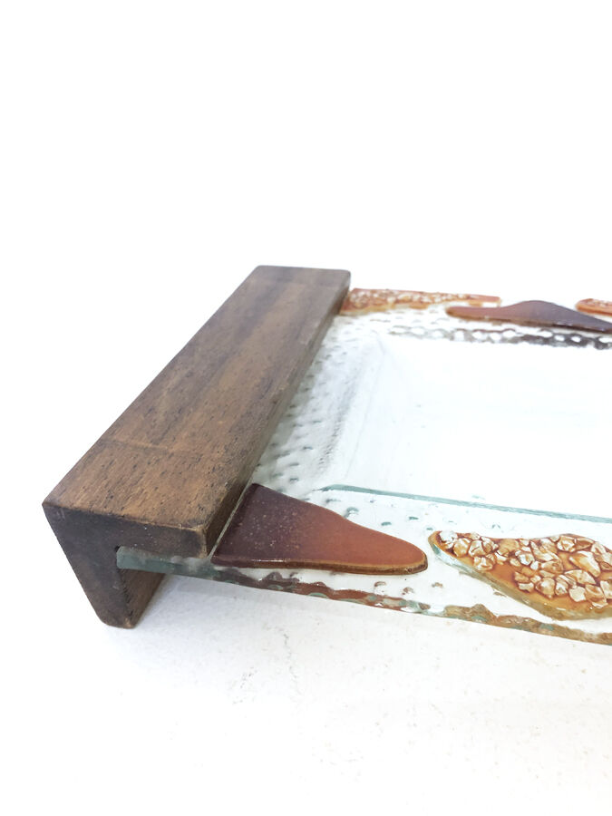 Plateau apéritif teck et verre, 1970