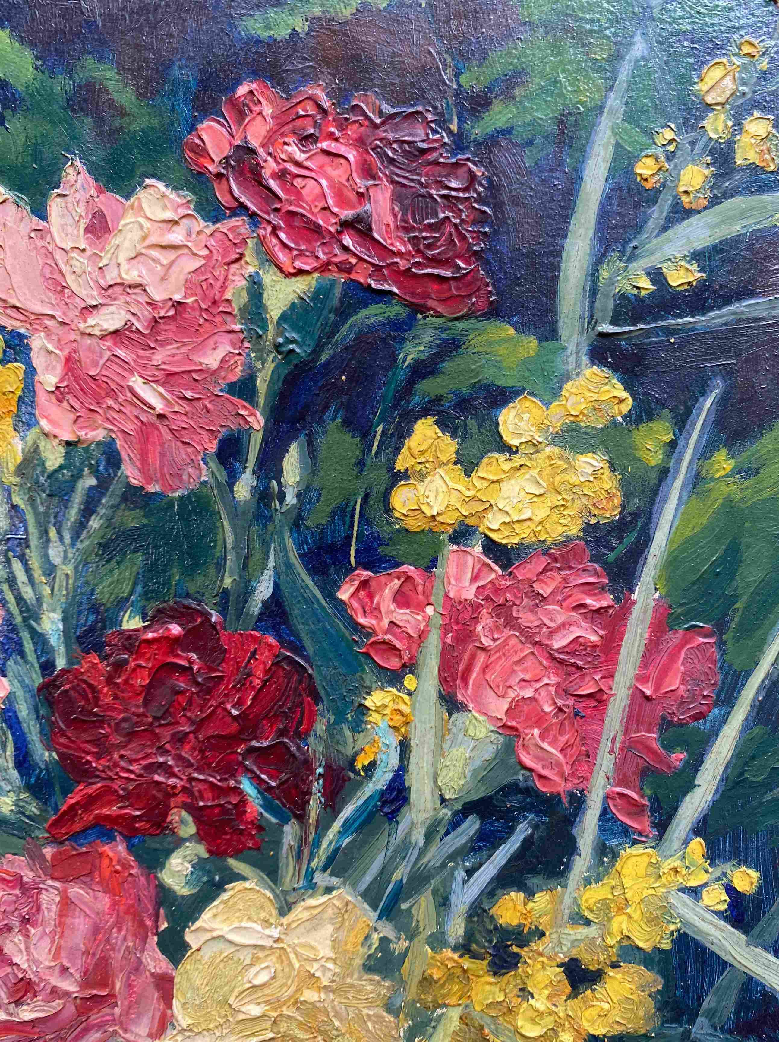 HSP painting "Bouquet of carnations and mimosas" 1934 by Victor RAMBAUD (1902-1996)