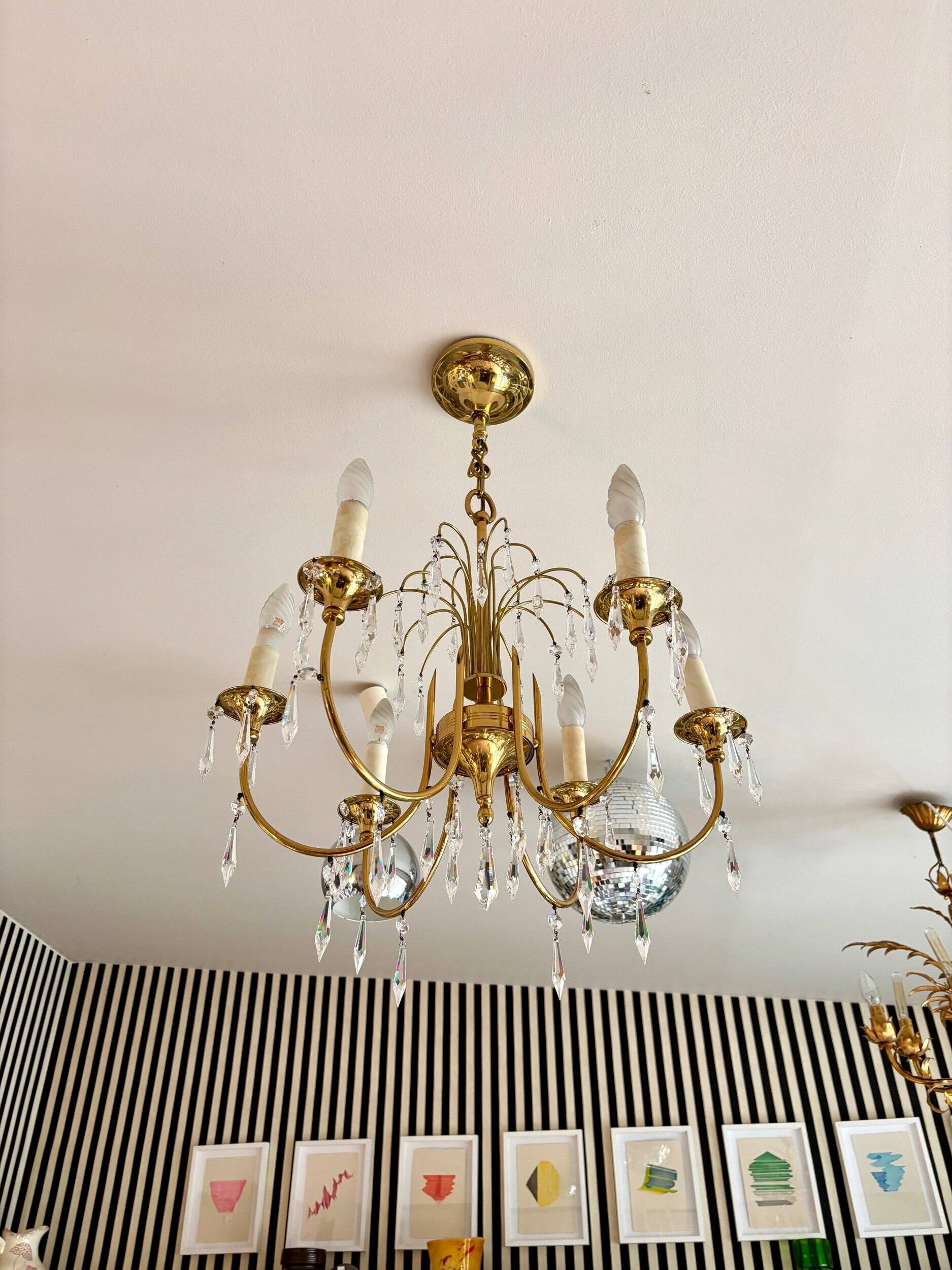 6-light chandelier in gold metal and tassels