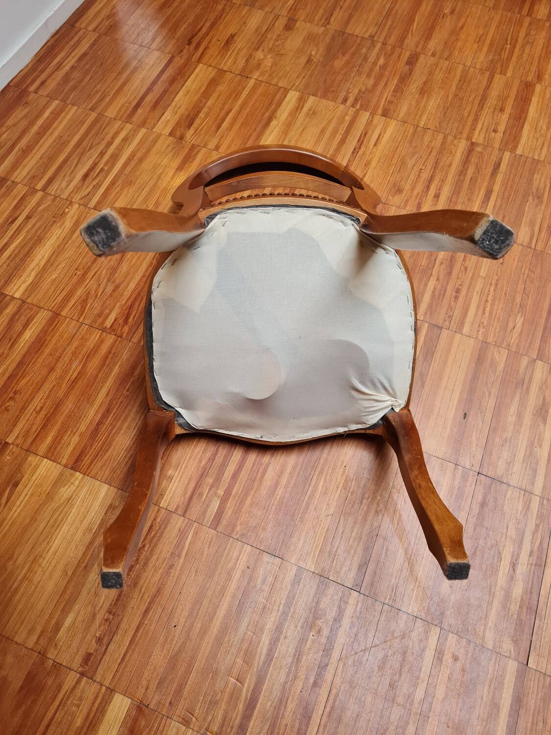 Pair of wooden chairs with velvet seats